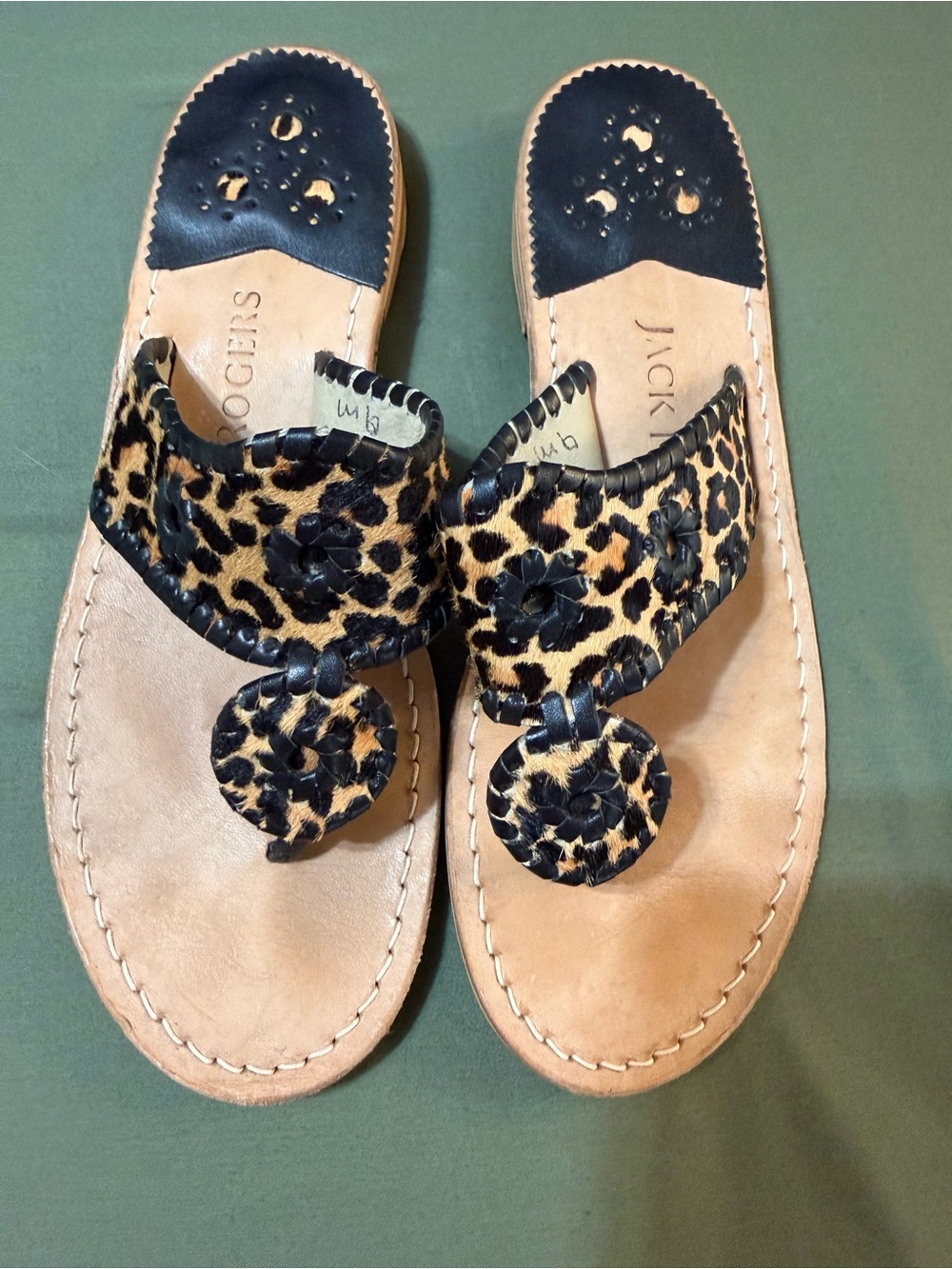 Jack Rogers Black Leopard Print Thong Style Sandals  Size 9